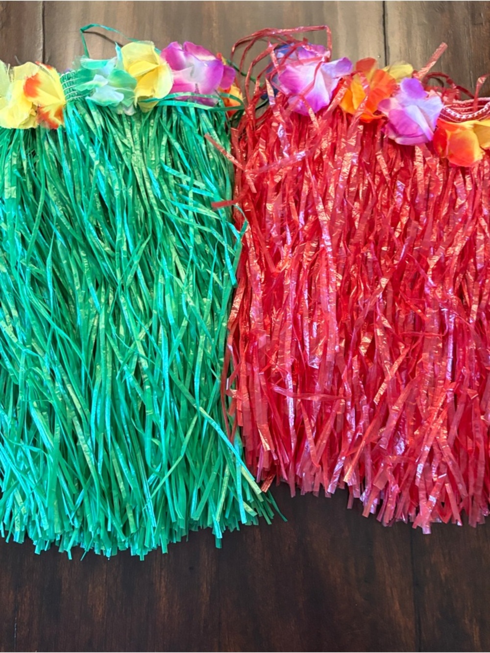 Girls Play Hawaiian Hula Grass Skirts with Adjustable Flower Waistbands